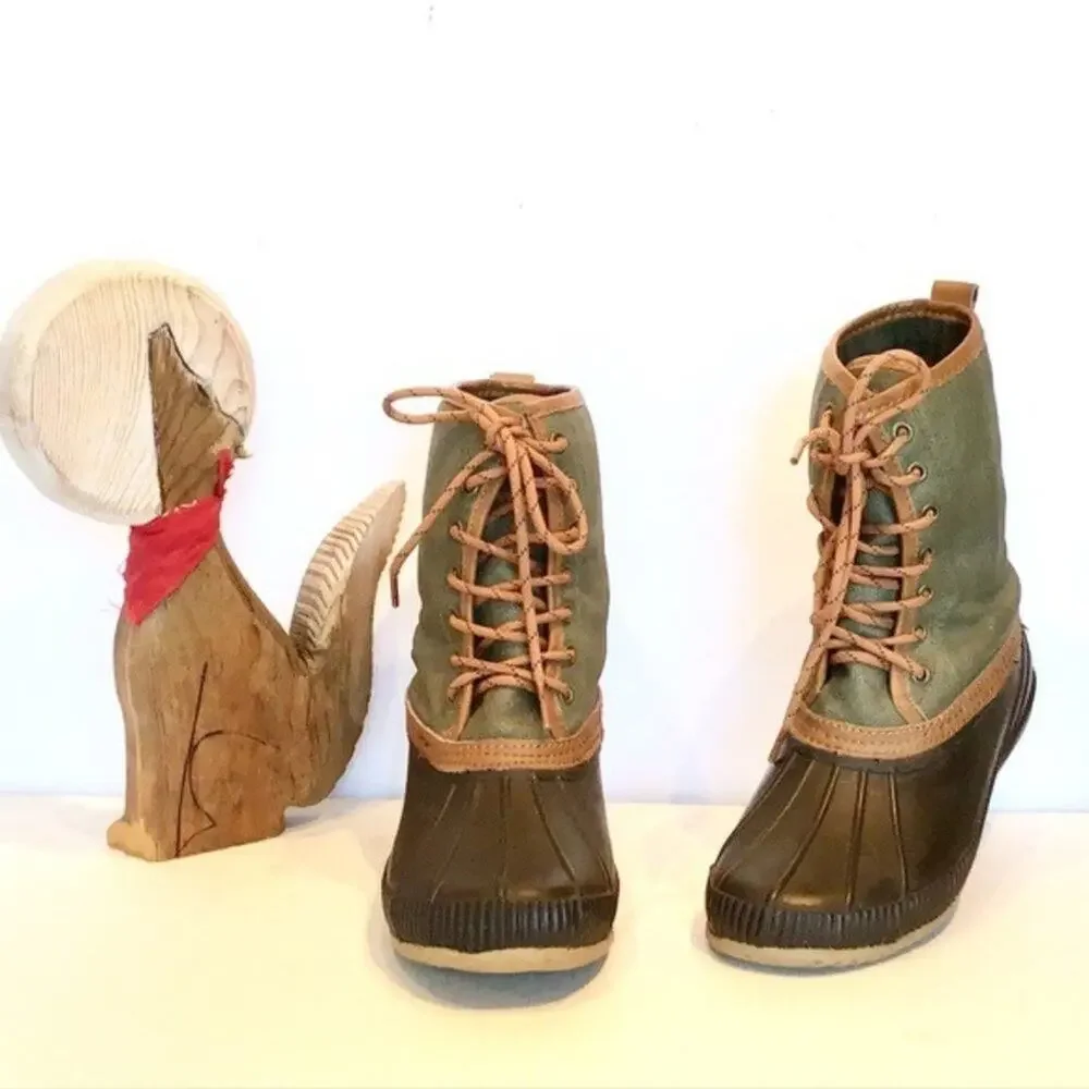 Tommy Hilfiger Men's Campbell Duck Boots Olive and Tan Rain Boots